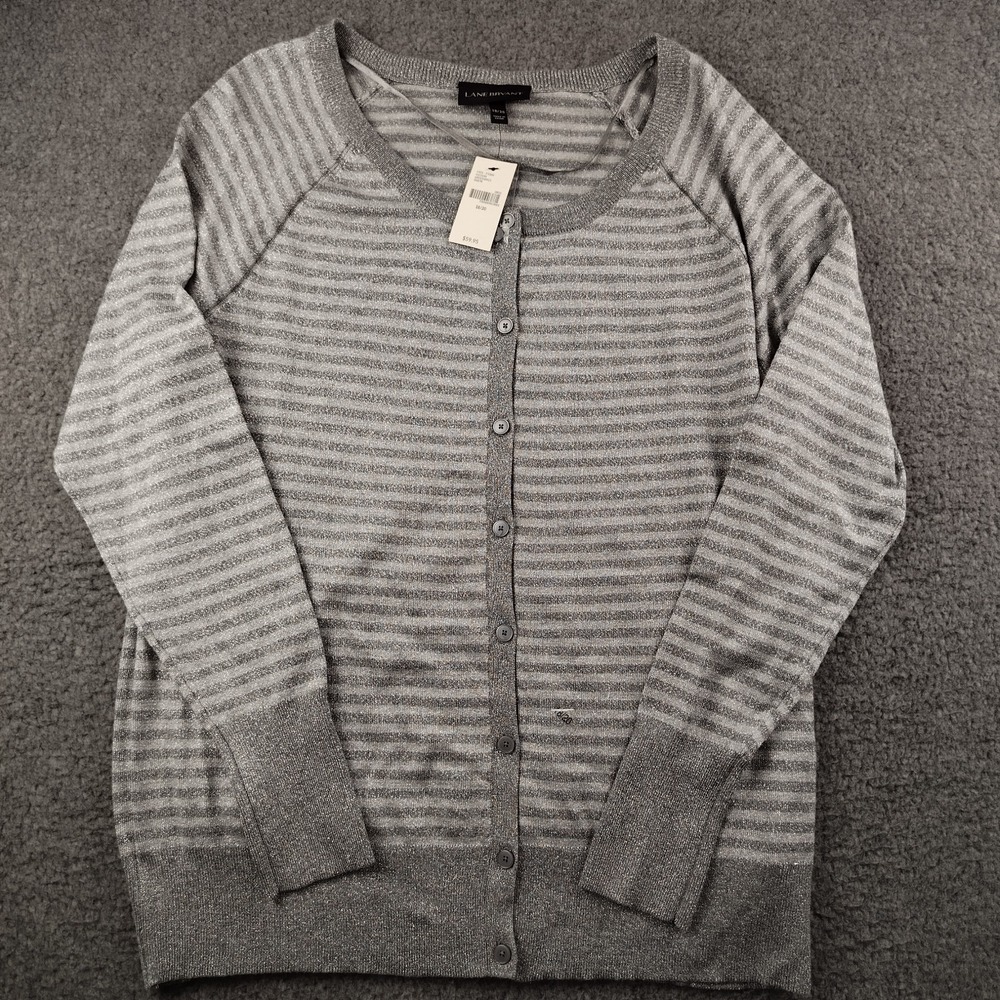 Lane Bryant cardigan Metallic Gray Striped Sz 22 Teacher Office Career NWT